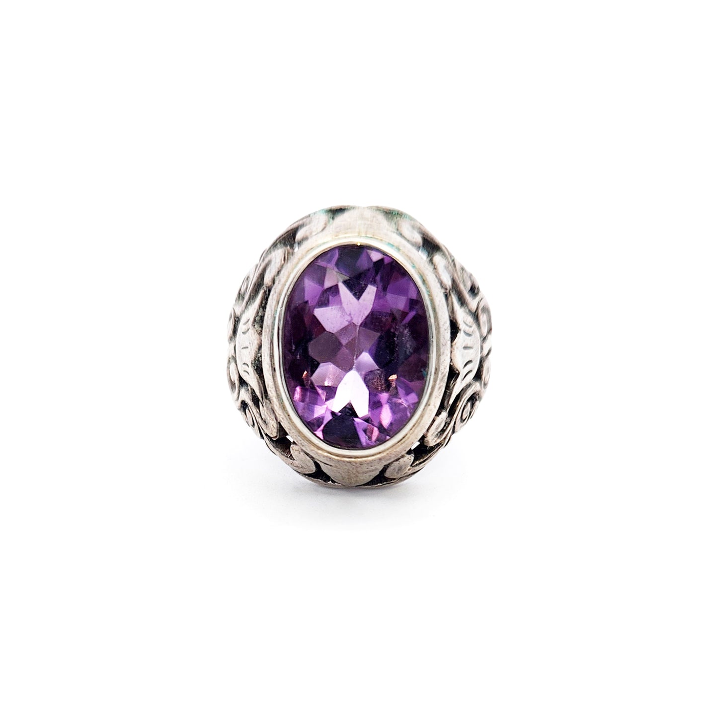 Sterling Silver Amethyst Oval Tulip Ring