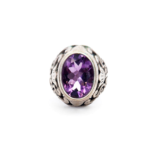 Sterling Silver Amethyst Oval Tulip Ring