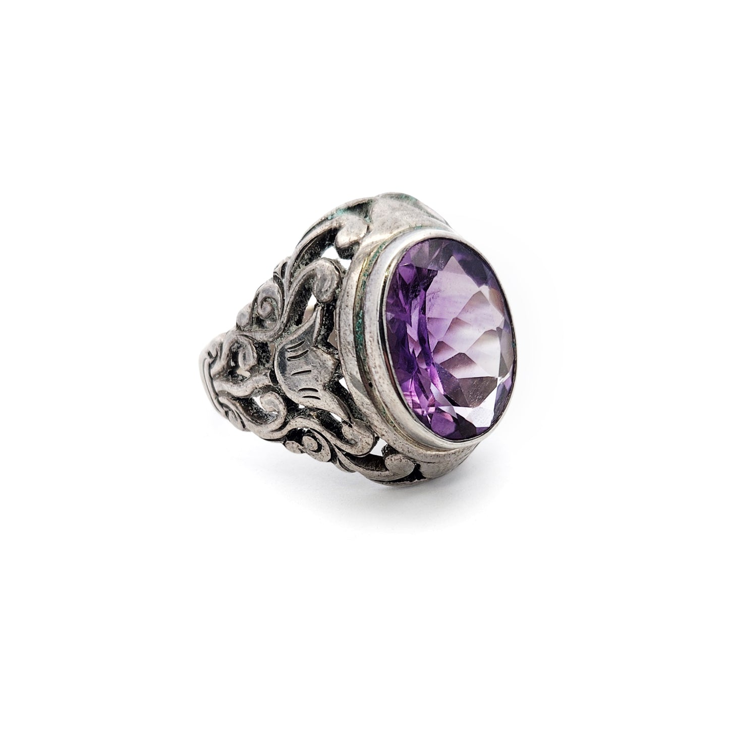 Sterling Silver Amethyst Oval Tulip Ring