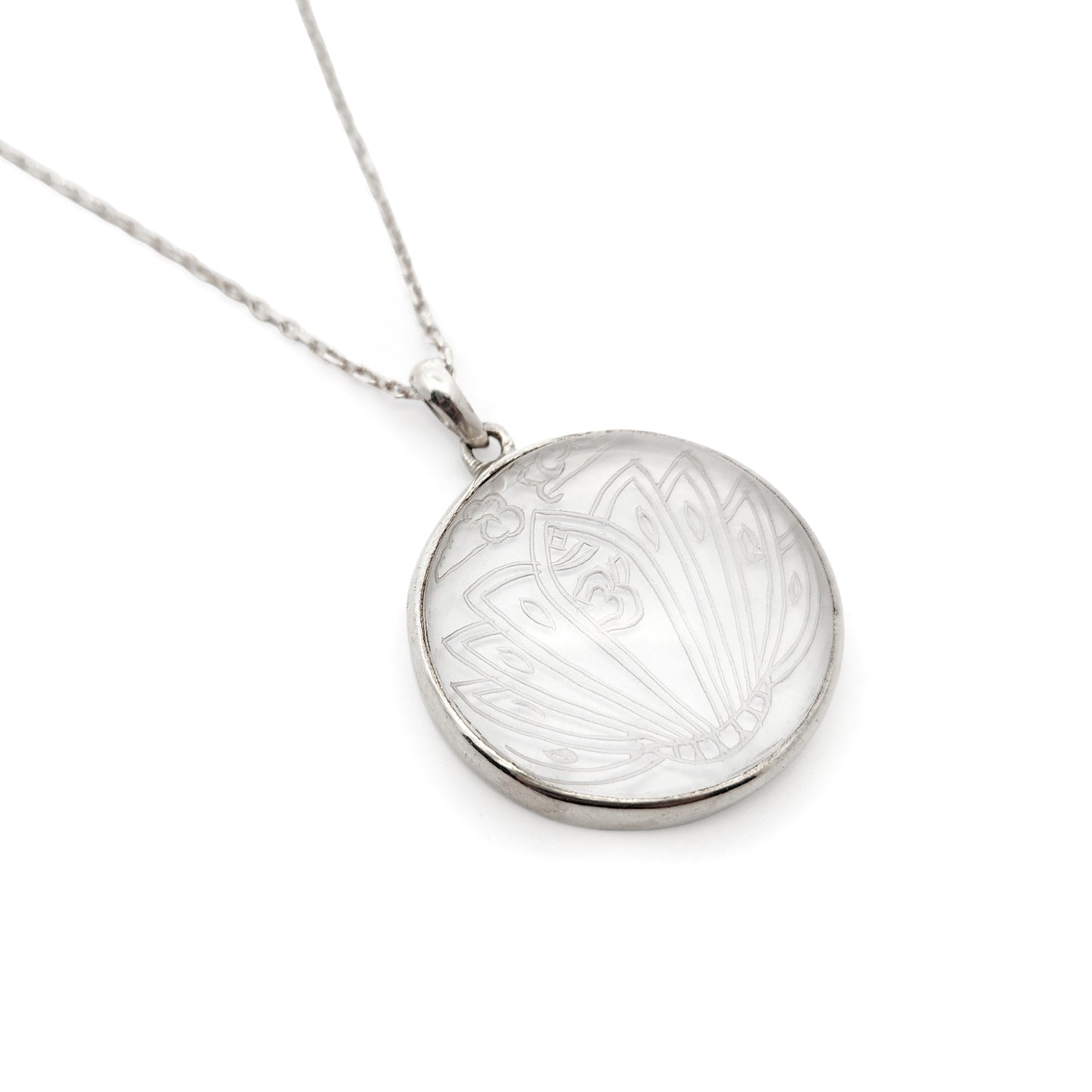 Sterling Silver Lotus Carved Quartz Necklace
