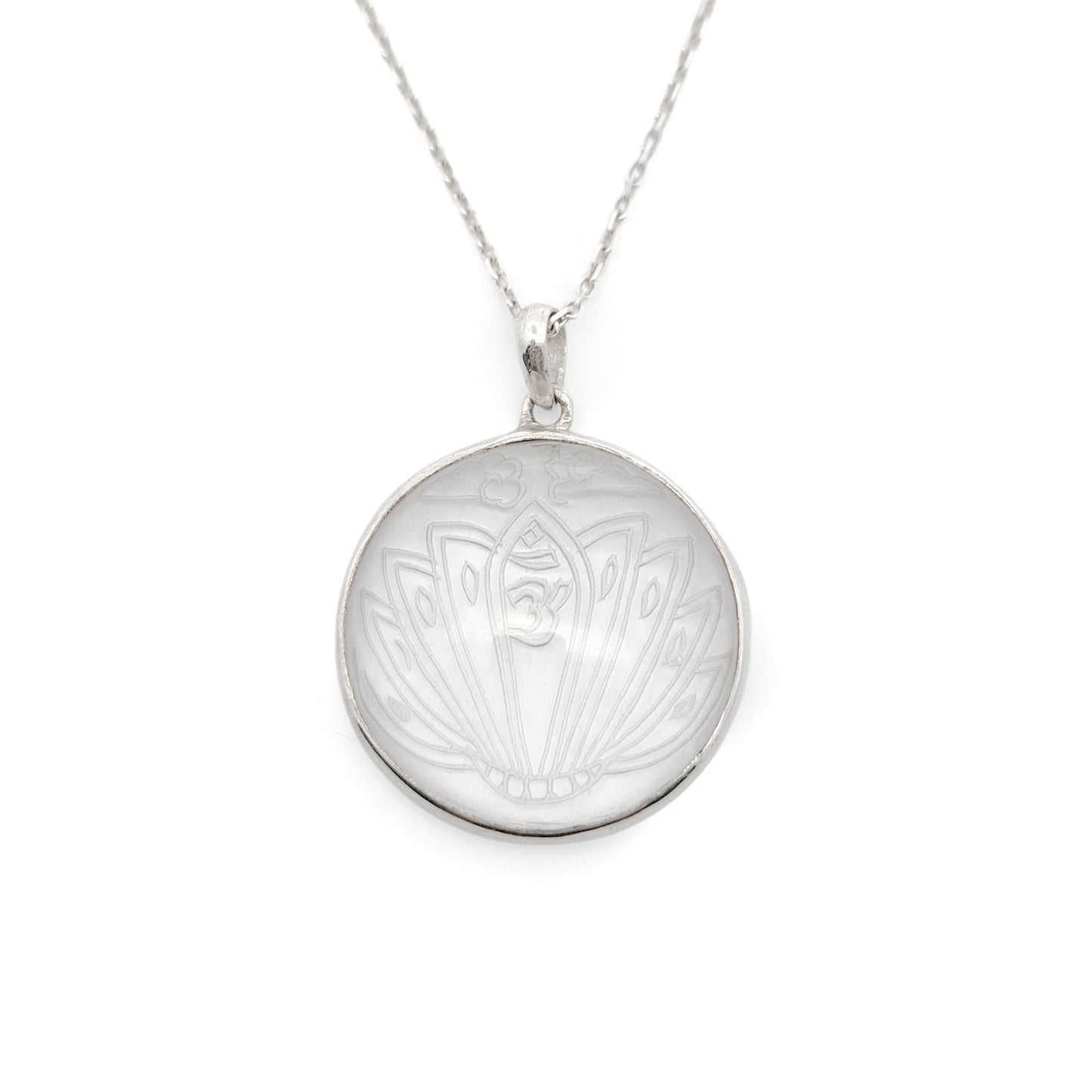 Sterling Silver Lotus Carved Quartz Necklace