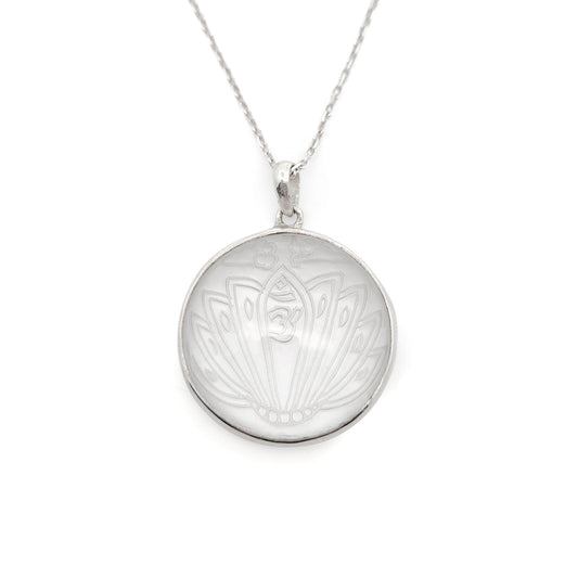 Sterling Silver Lotus Carved Quartz Necklace