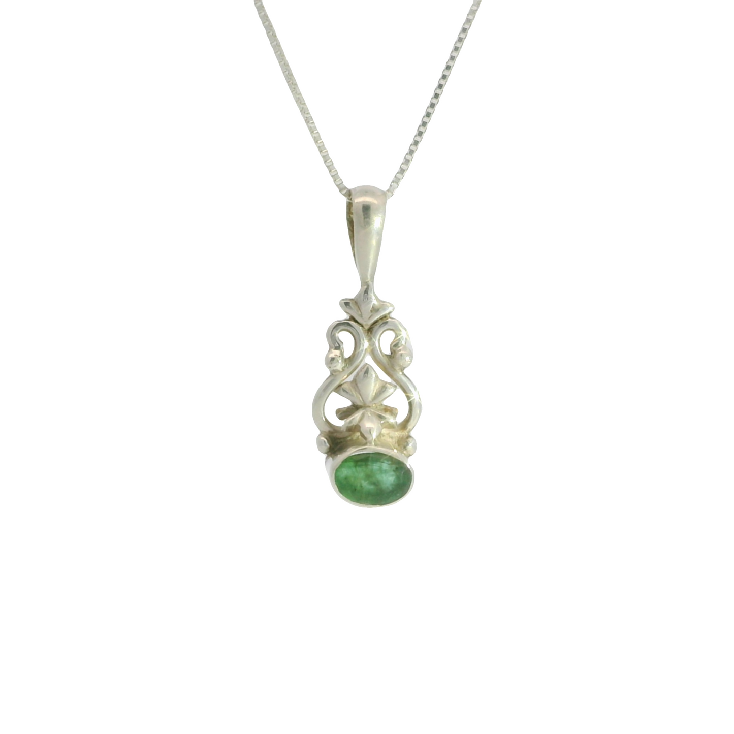 Small Silver and Emerald Necklace