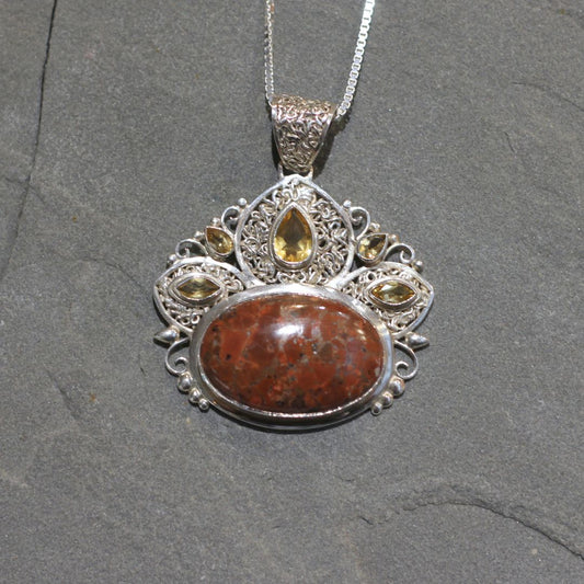 Copper Stone & Citrine Silver Pendant Necklace