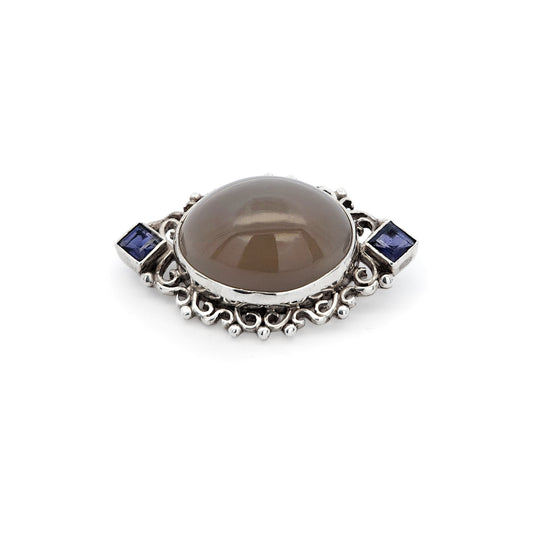 Sterling Silver Brown Moonstone Brooch