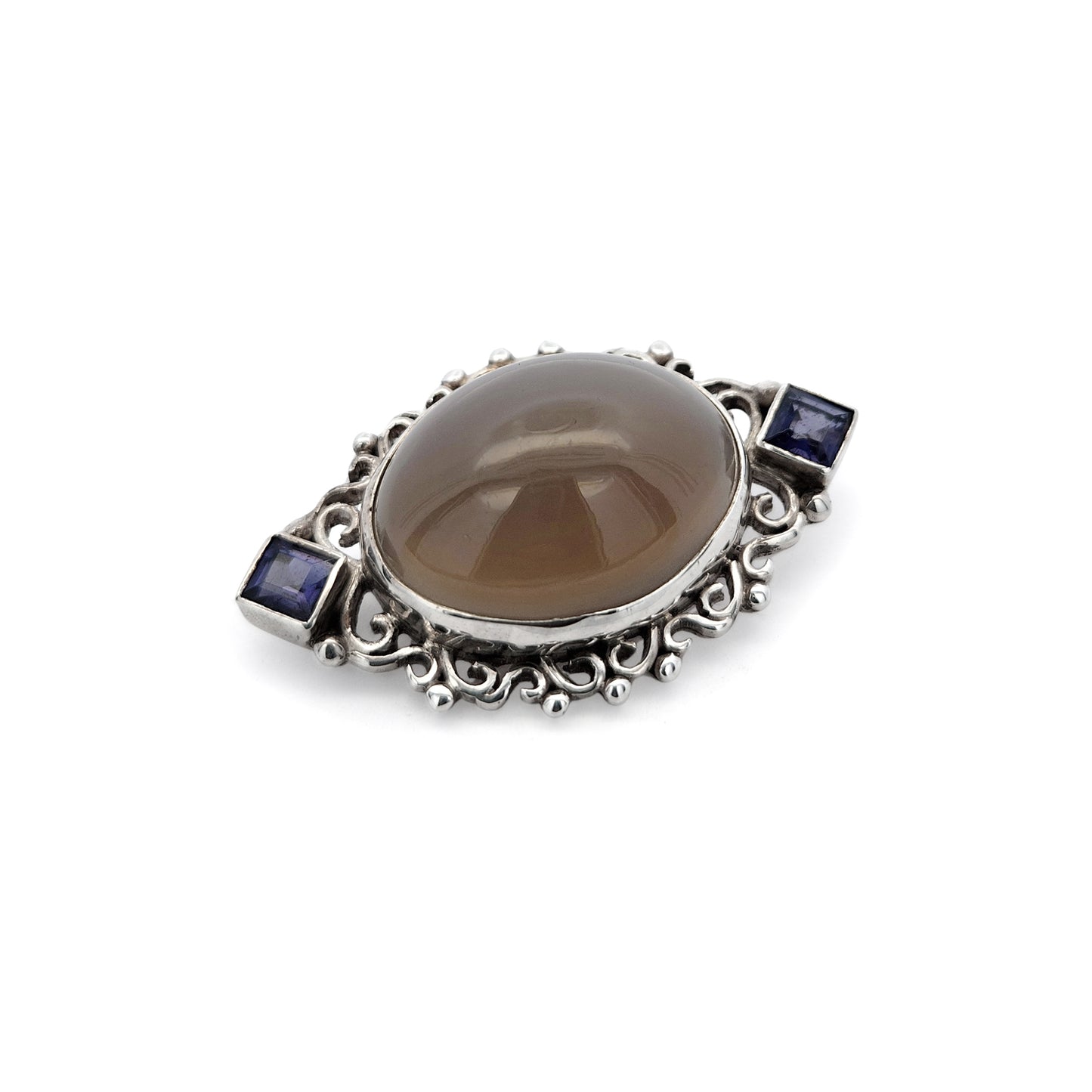 Sterling Silver Brown Moonstone Brooch