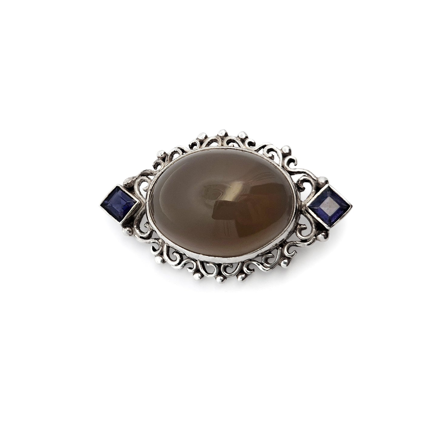 Sterling Silver Brown Moonstone Brooch
