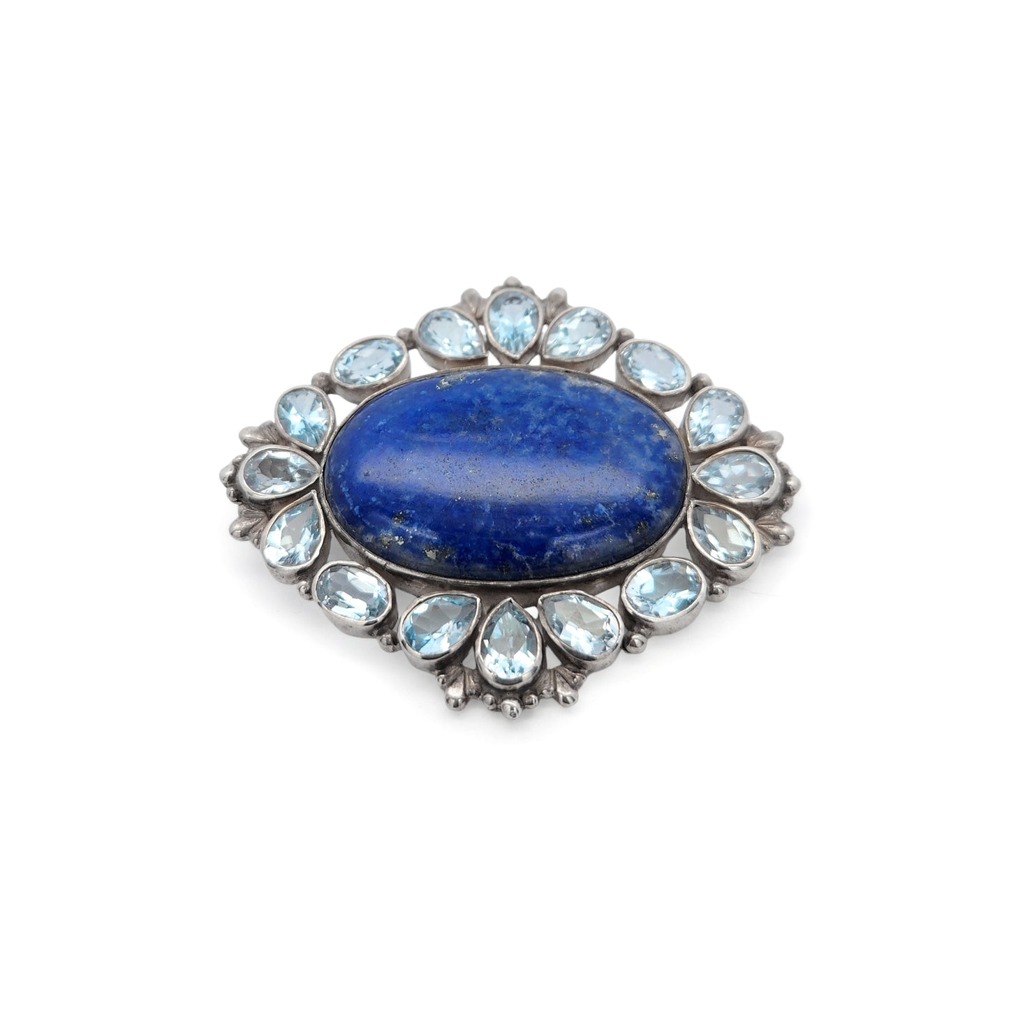 Sterling Silver Lapis & Blue Topaz Halo Brooch
