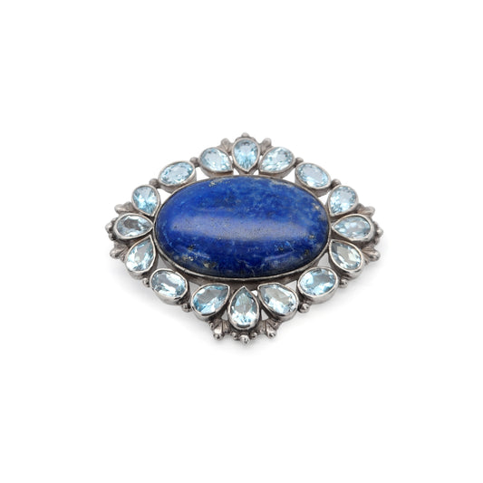 Sterling Silver Lapis & Blue Topaz Halo Brooch