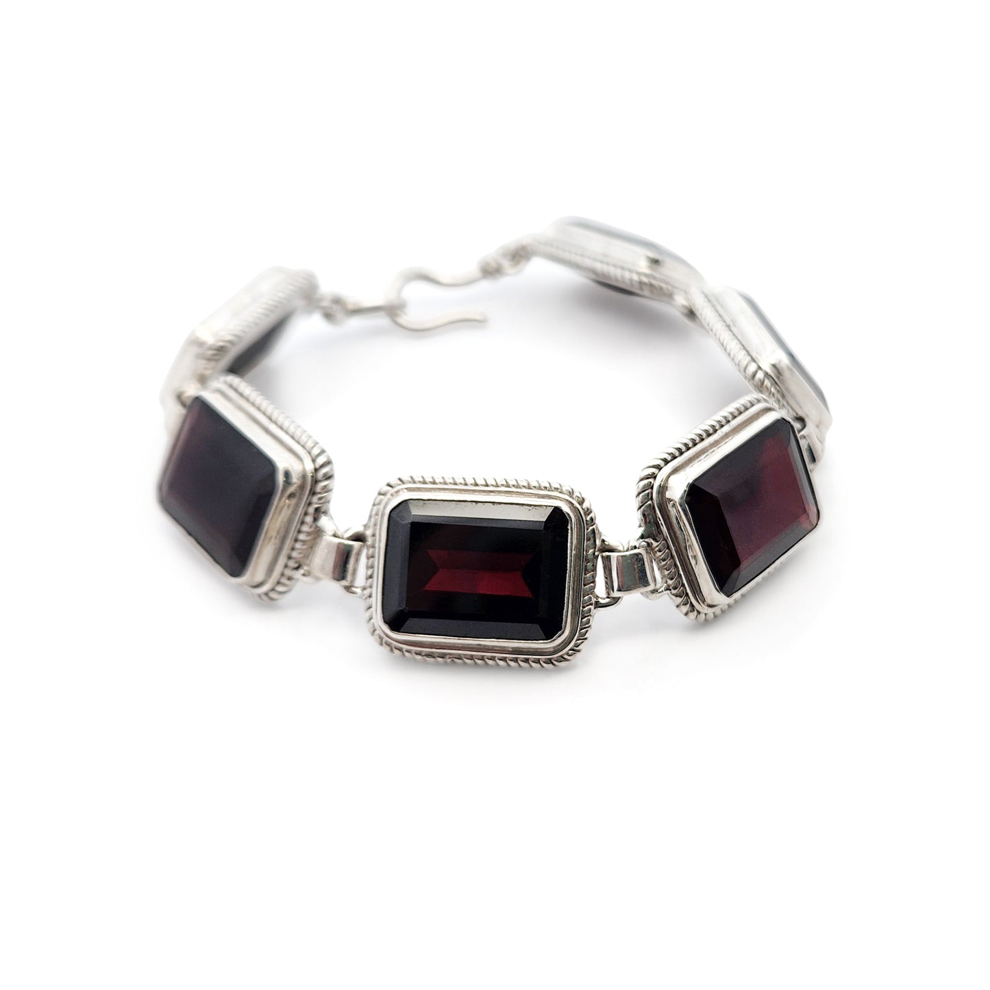 Sterling Silver Garnet Link Bracelet