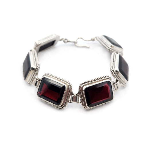 Sterling Silver Garnet Link Bracelet