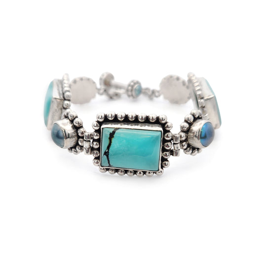 Sterling Silver Turquoise & Pearl Link Bracelet