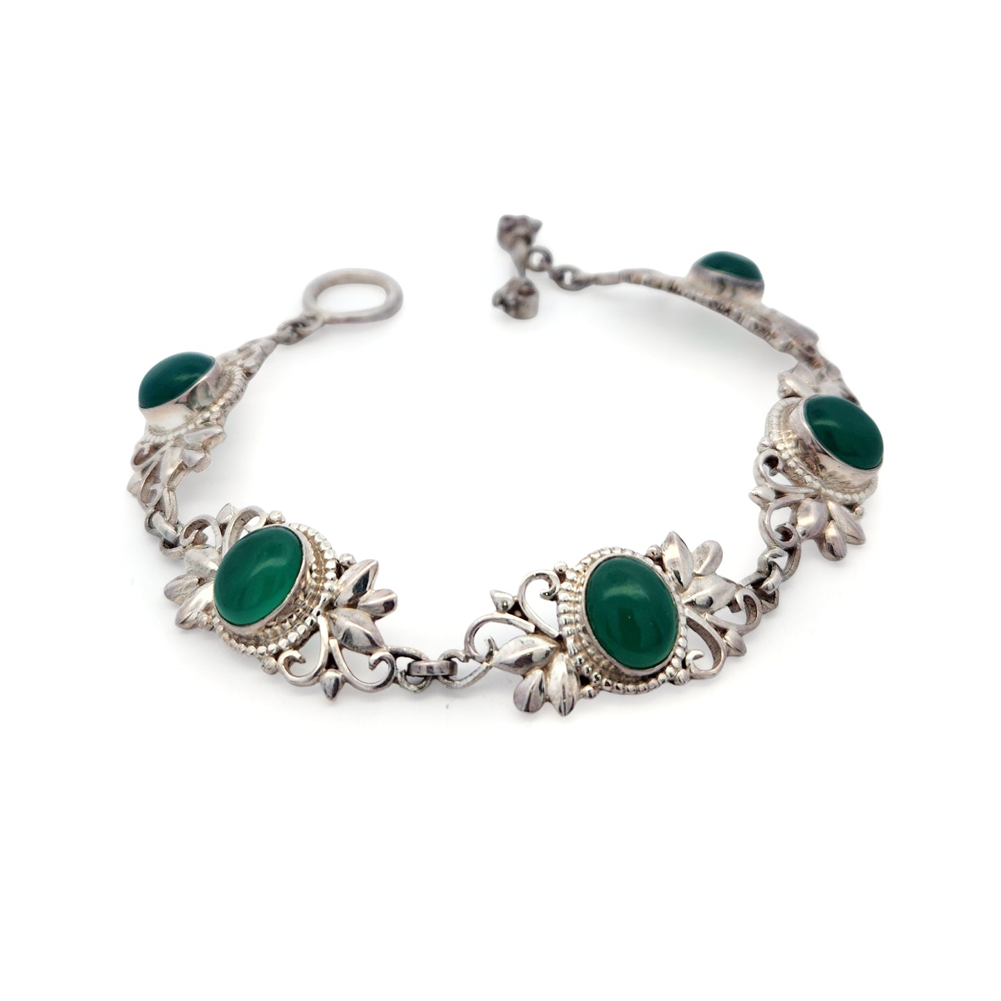 Sterling Silver Green Onyx Decorative Bracelet