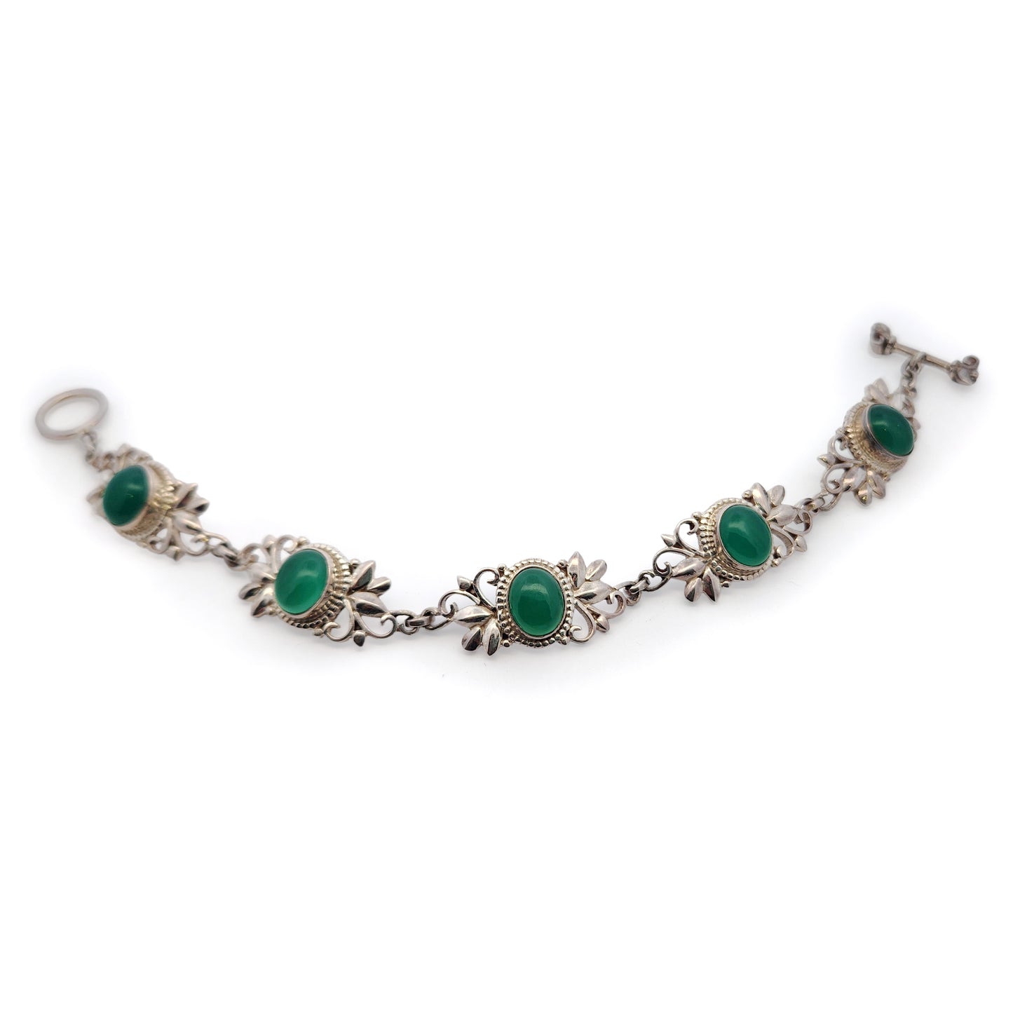 Sterling Silver Green Onyx Decorative Bracelet
