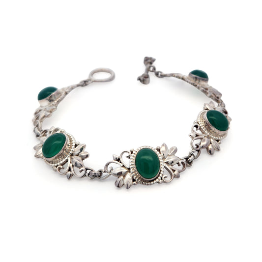 Sterling Silver Green Onyx Decorative Bracelet