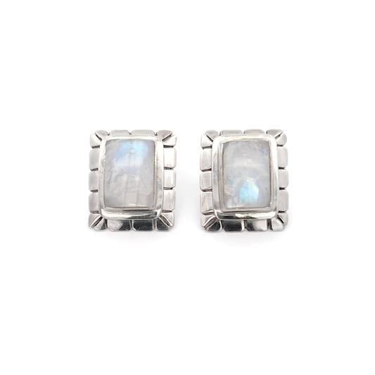 Sterling Silver Rainbow Moonstone Rectangle Earrings