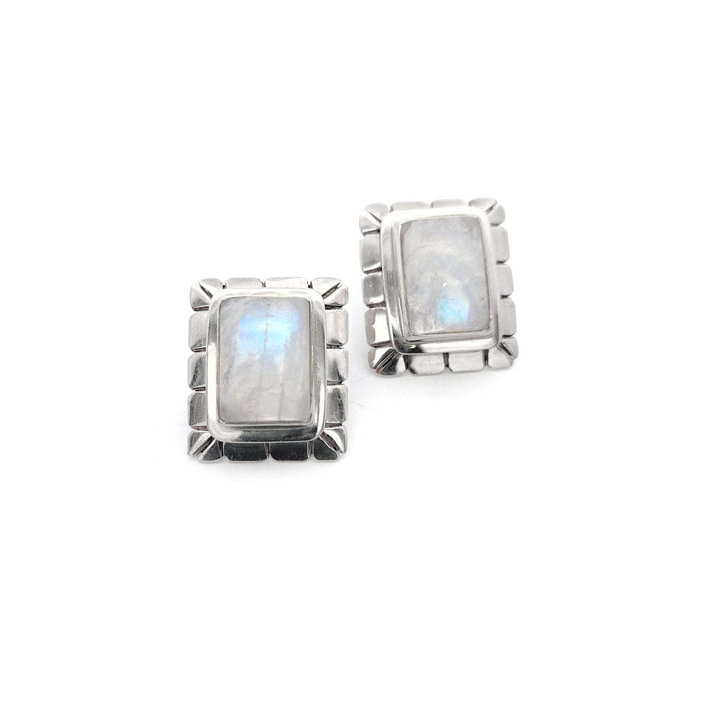 Sterling Silver Rainbow Moonstone Rectangle Earrings