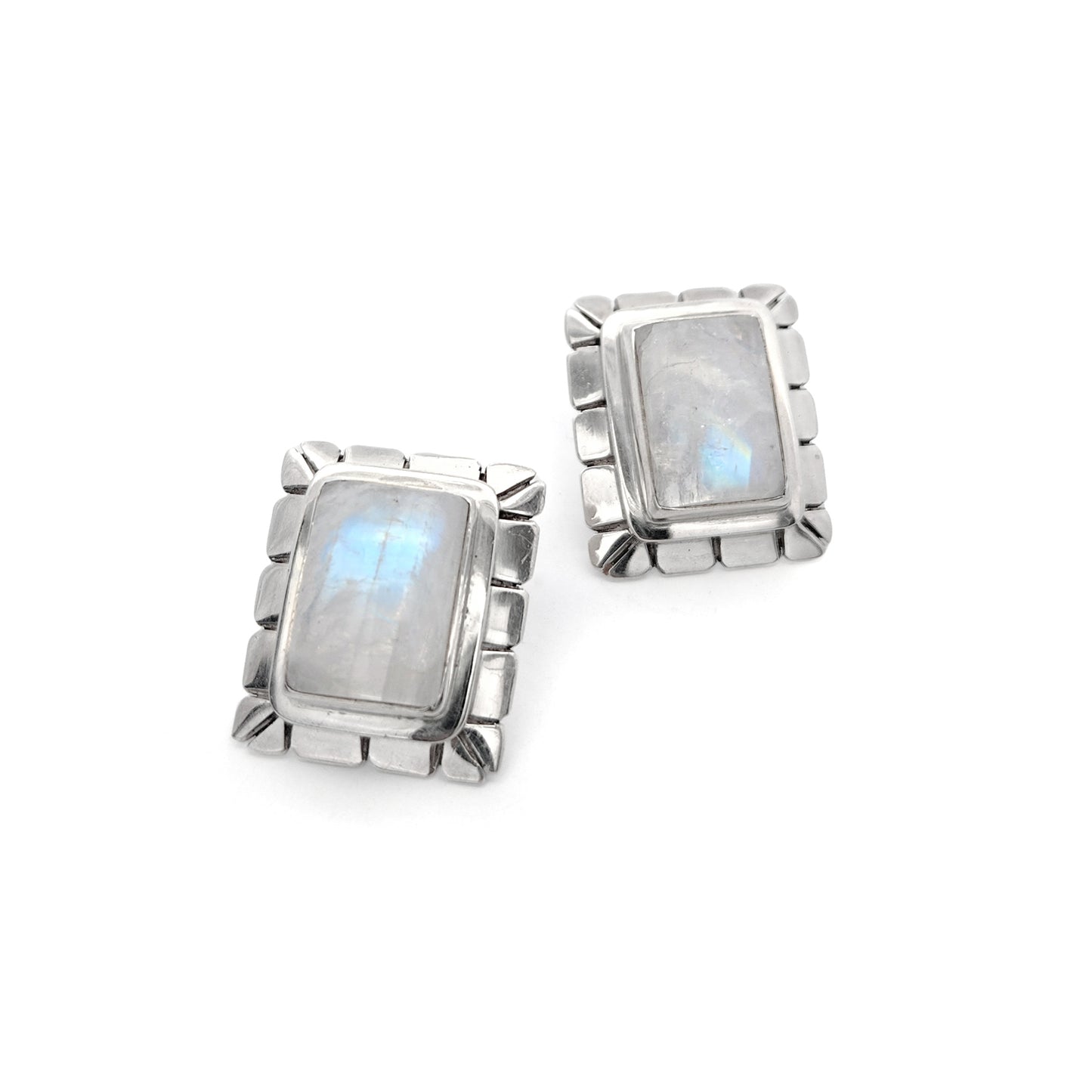 Sterling Silver Rainbow Moonstone Rectangle Earrings