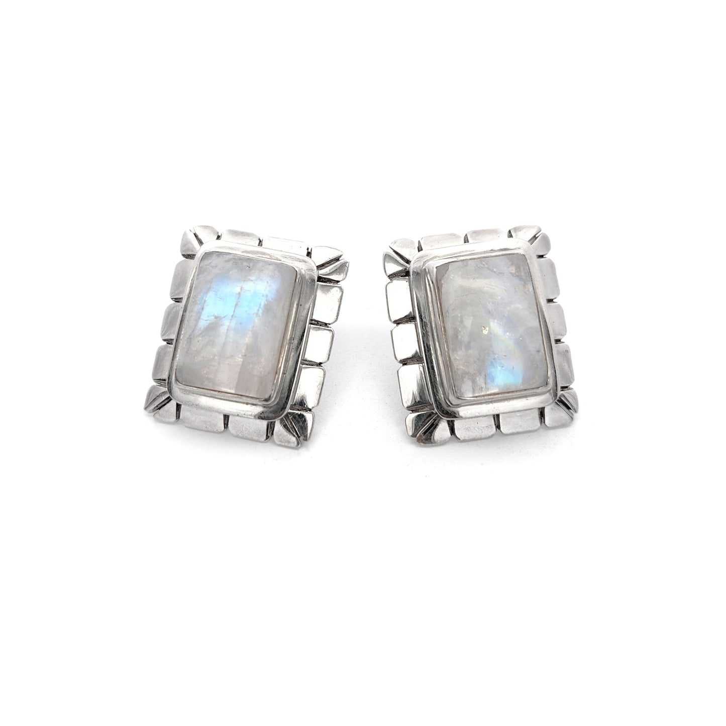 Sterling Silver Rainbow Moonstone Rectangle Earrings
