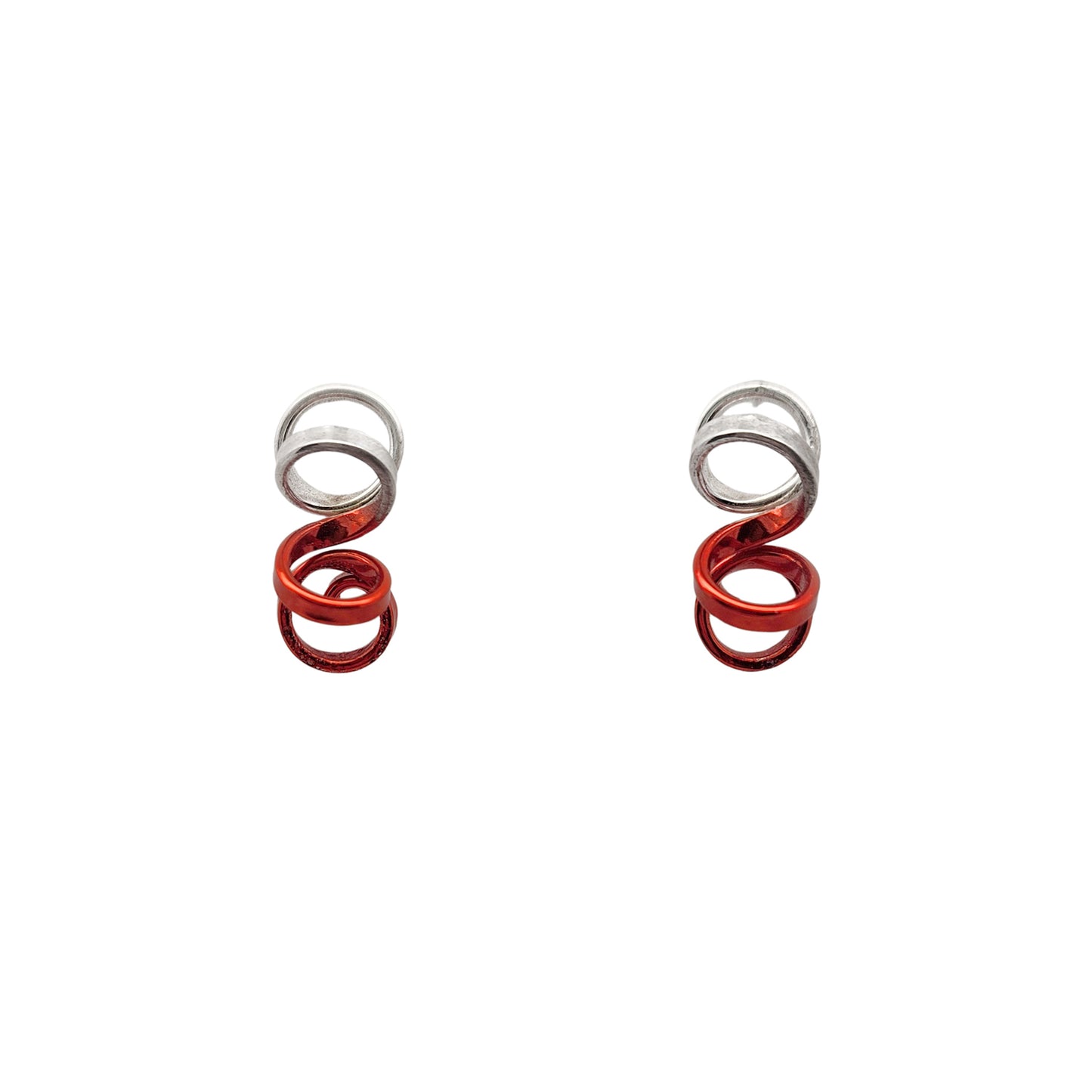 Small Silver & Red Spiral Earrings