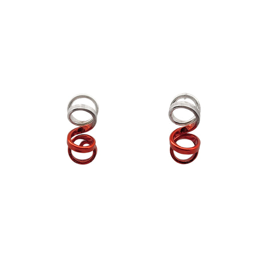 Small Silver & Red Spiral Earrings