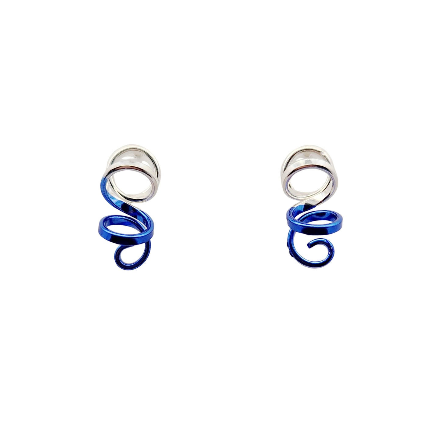 Small Silver & Blue Spiral Earrings