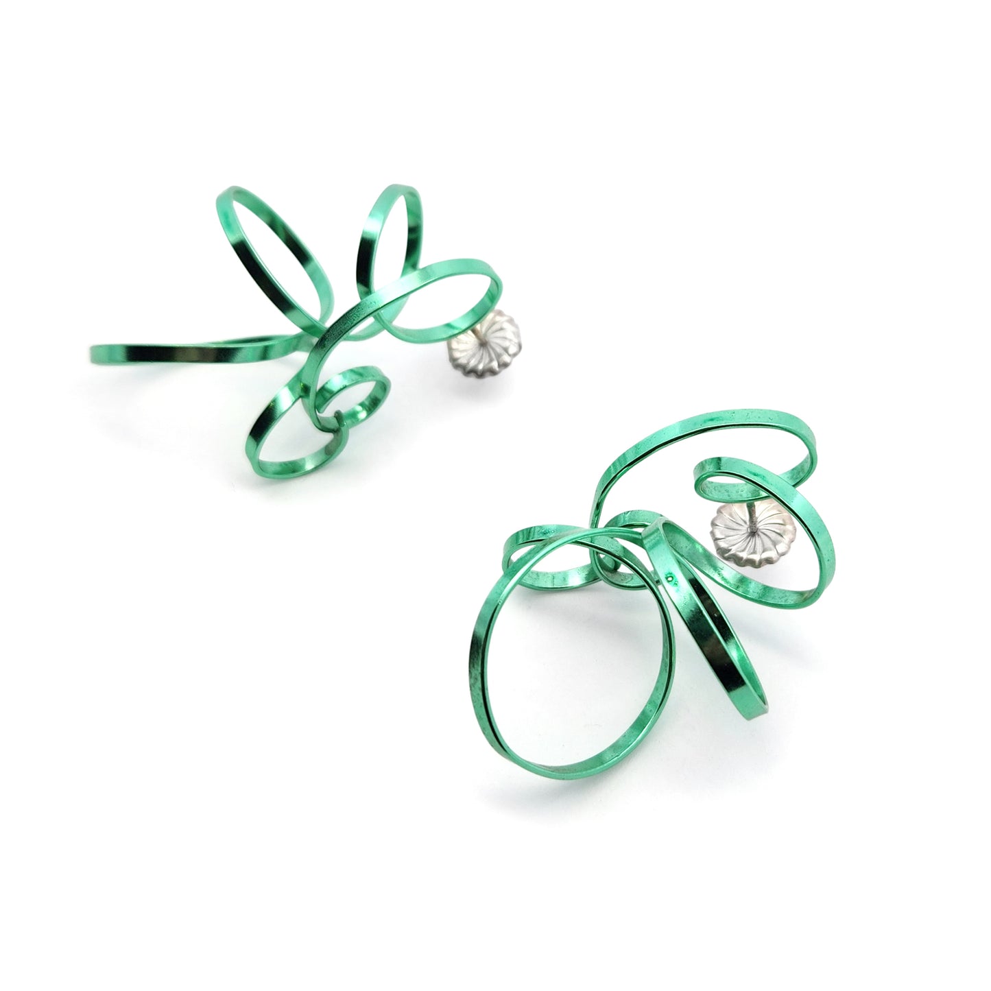 Green Ribbon Spiral Earrings