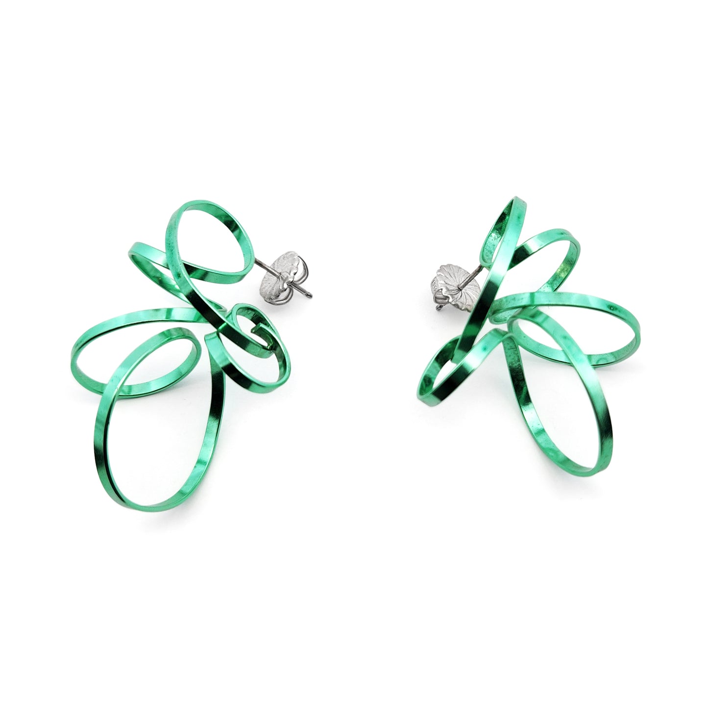 Green Ribbon Spiral Earrings