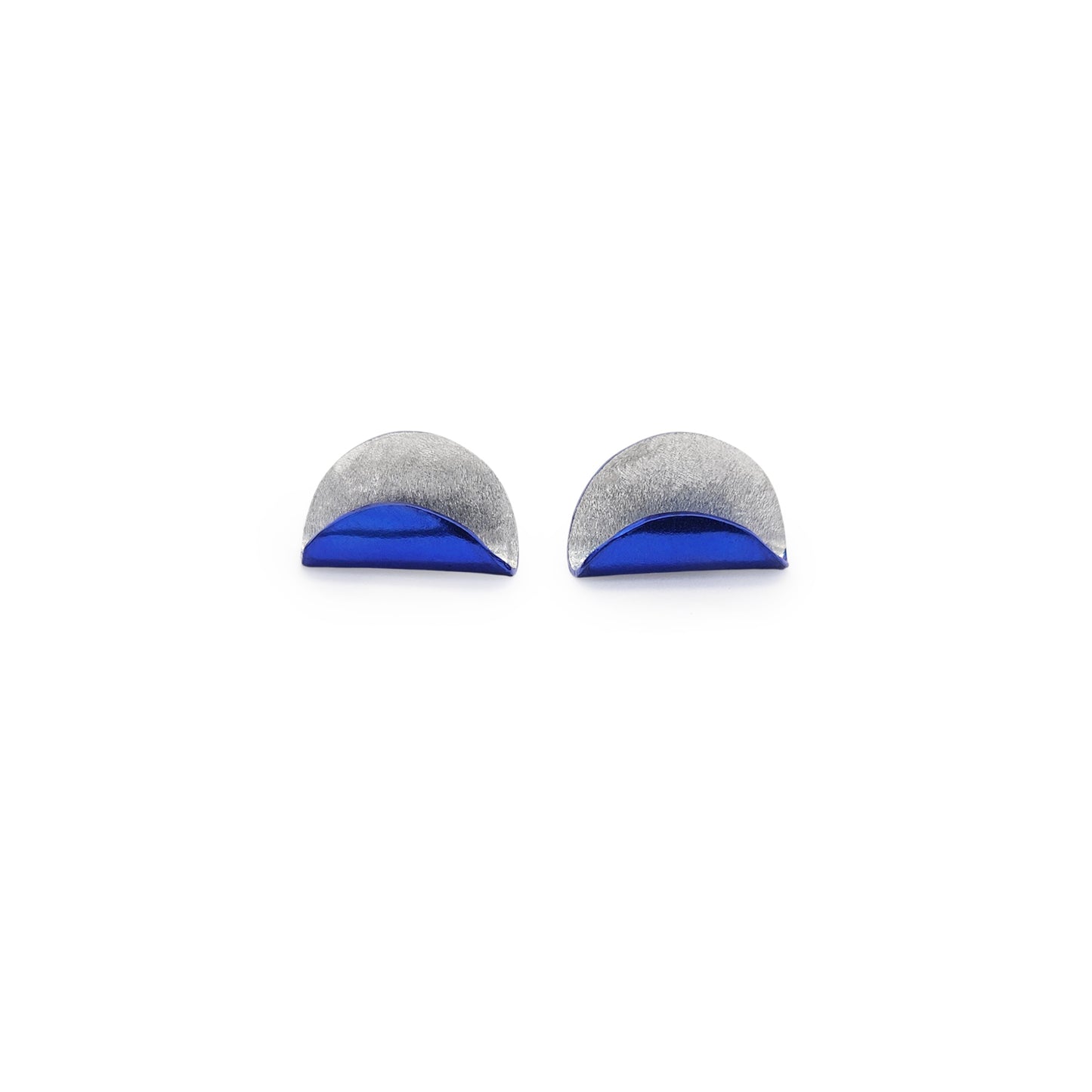 Silver & Blue 2-Tone Folded Half-Round Earrings