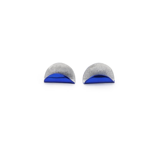 Small Silver & Blue 2-Tone Folded Half-Round Earrings