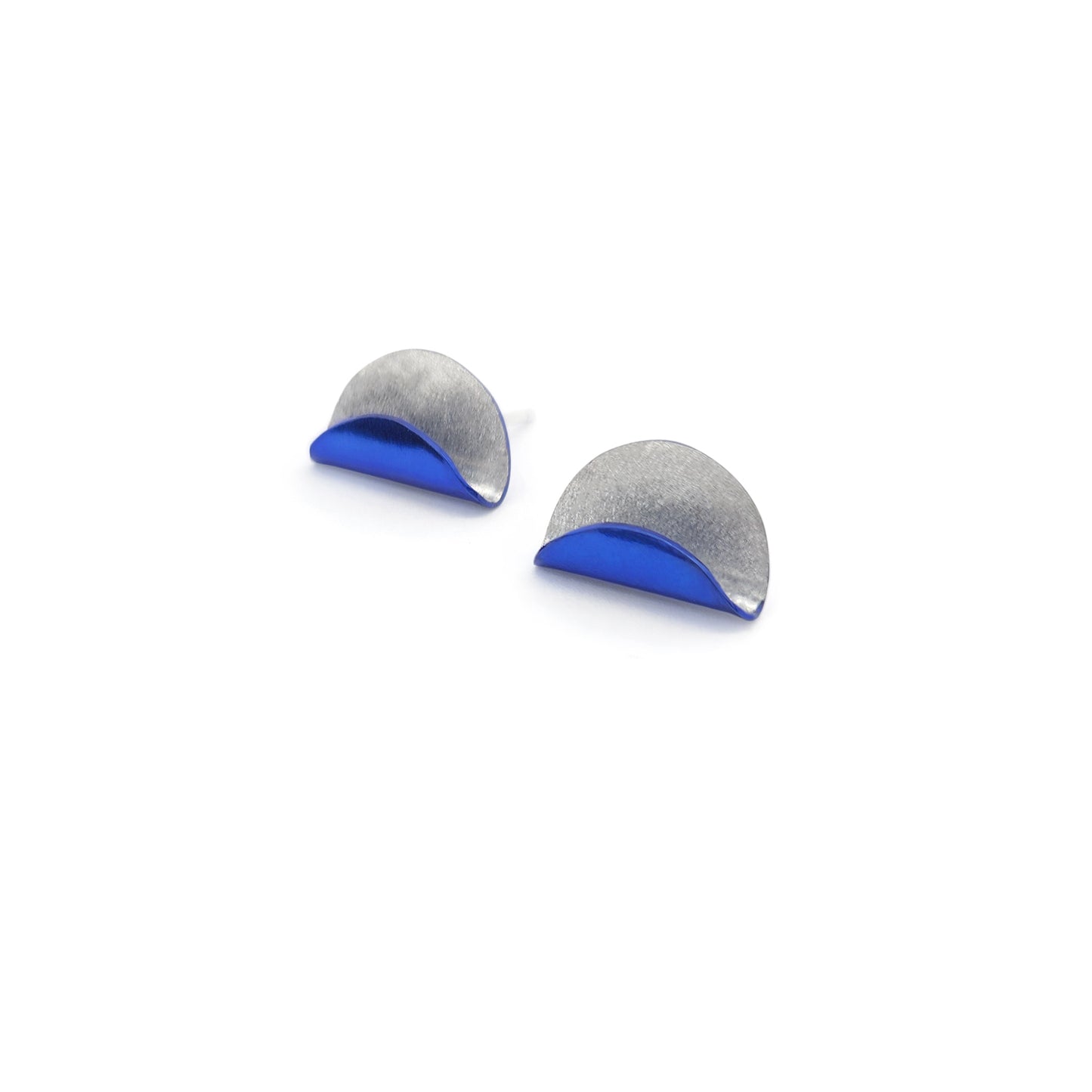 Silver & Blue 2-Tone Folded Half-Round Earrings