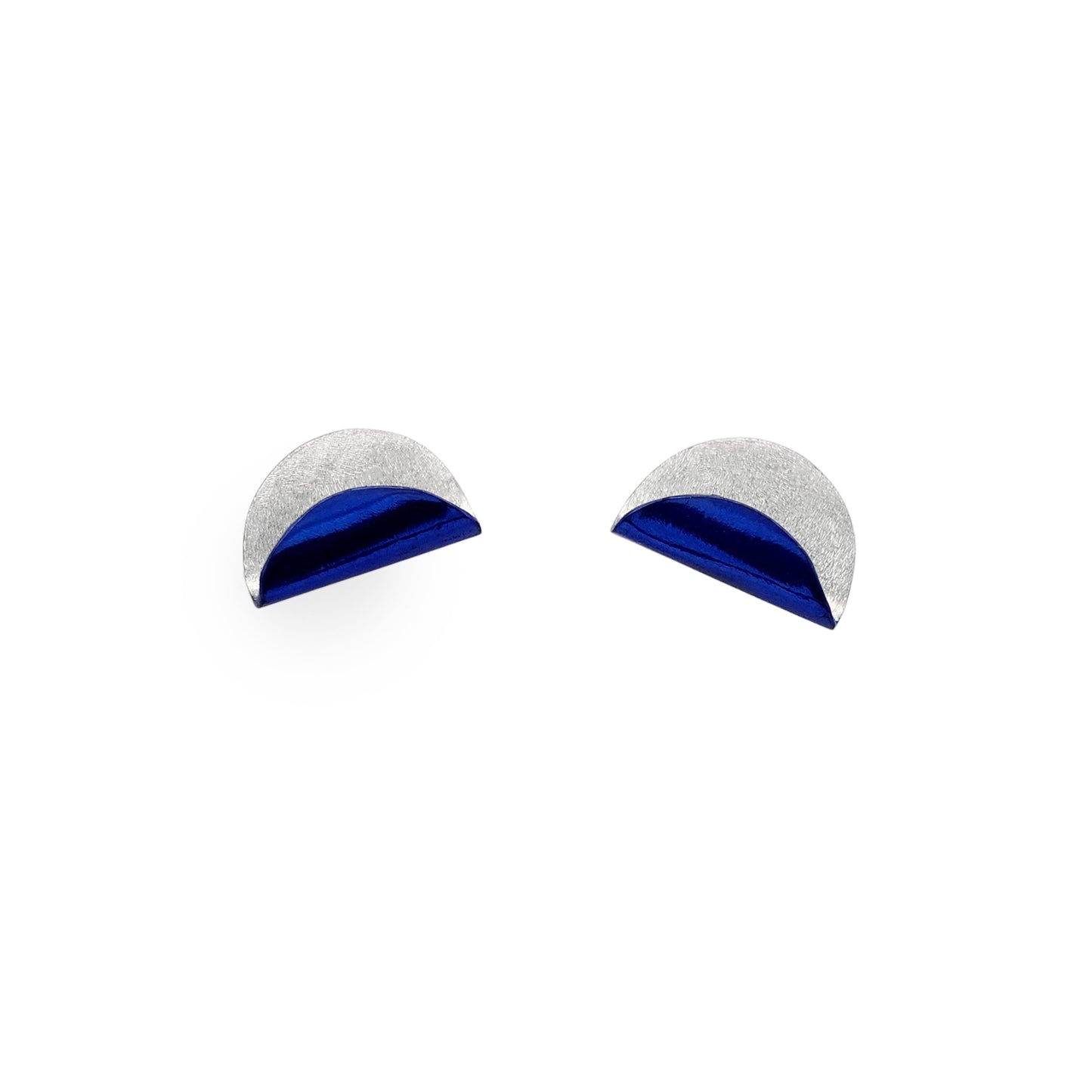 Silver & Blue 2-Tone Folded Half-Round Earrings