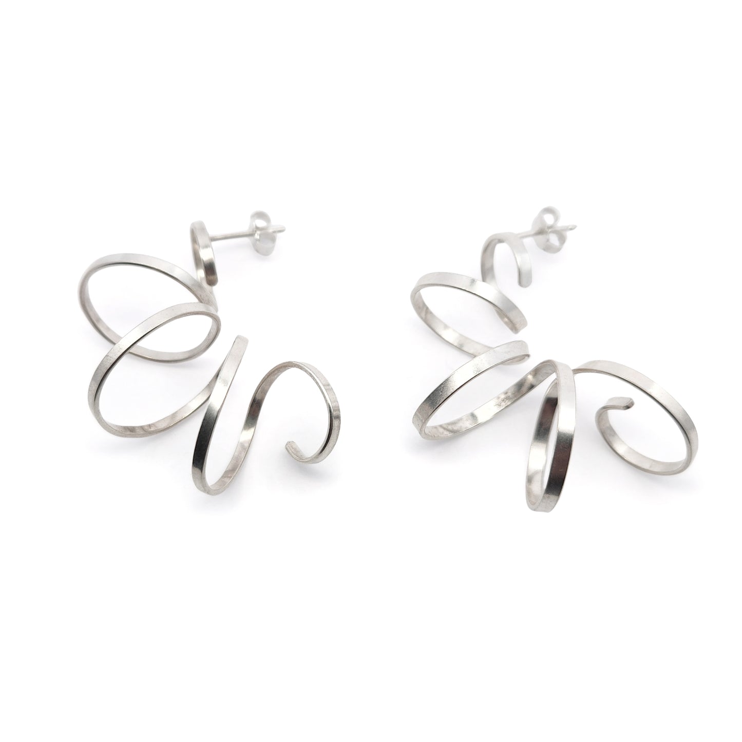 Large Silver Spiral Earrings
