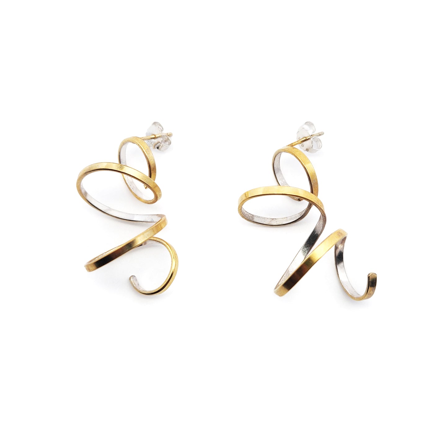 Medium Gold & Silver Spiral Earrings