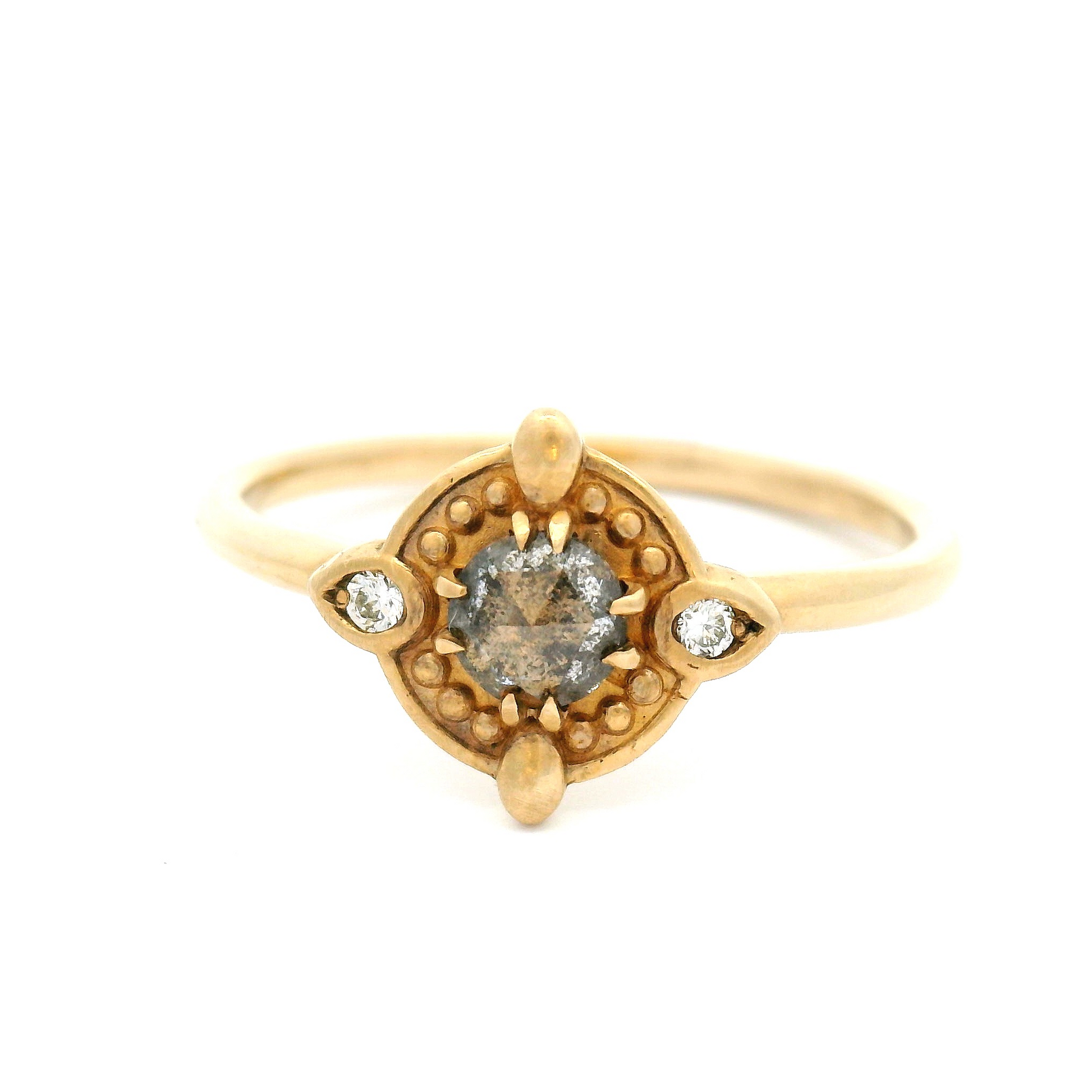14k Yellow Ring with 0.25ct Salt & Pepper Rose-Cut Diamond and Accent Diamonds