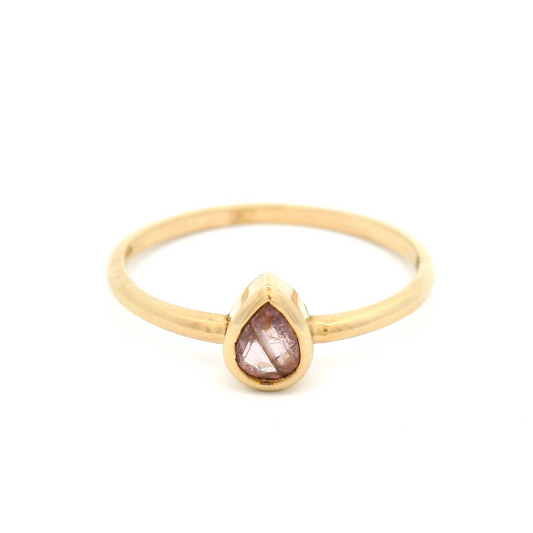 14k Yellow Gold Bezel Set Solitaire with Pink Pear-Shaped Sapphire