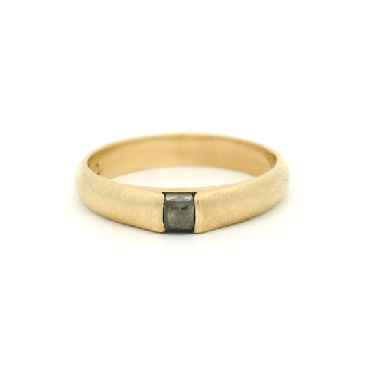 10K yellow gold textured band featuring a natural 0.19ct square rose-cut black diamond channel-set into the band.
