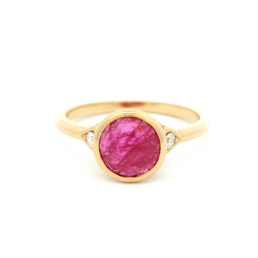 14k Yellow Bezel Set Solitaire with 7mm Rose-Cut Ruby and Accent Diamonds