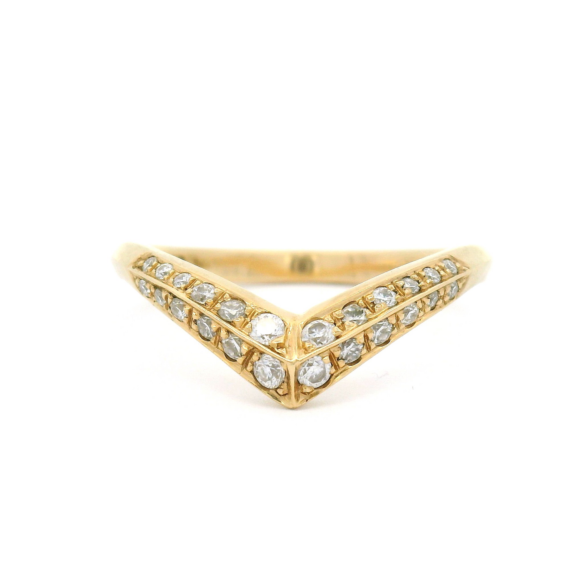 14k Yellow Chevron Band with Double Rows of Bead-Set Moissanites