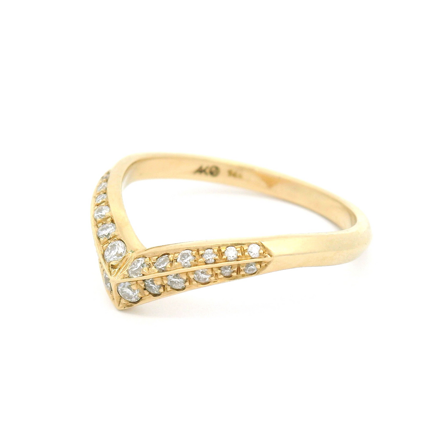 14k Yellow Chevron Band with Double Rows of Bead-Set Moissanites