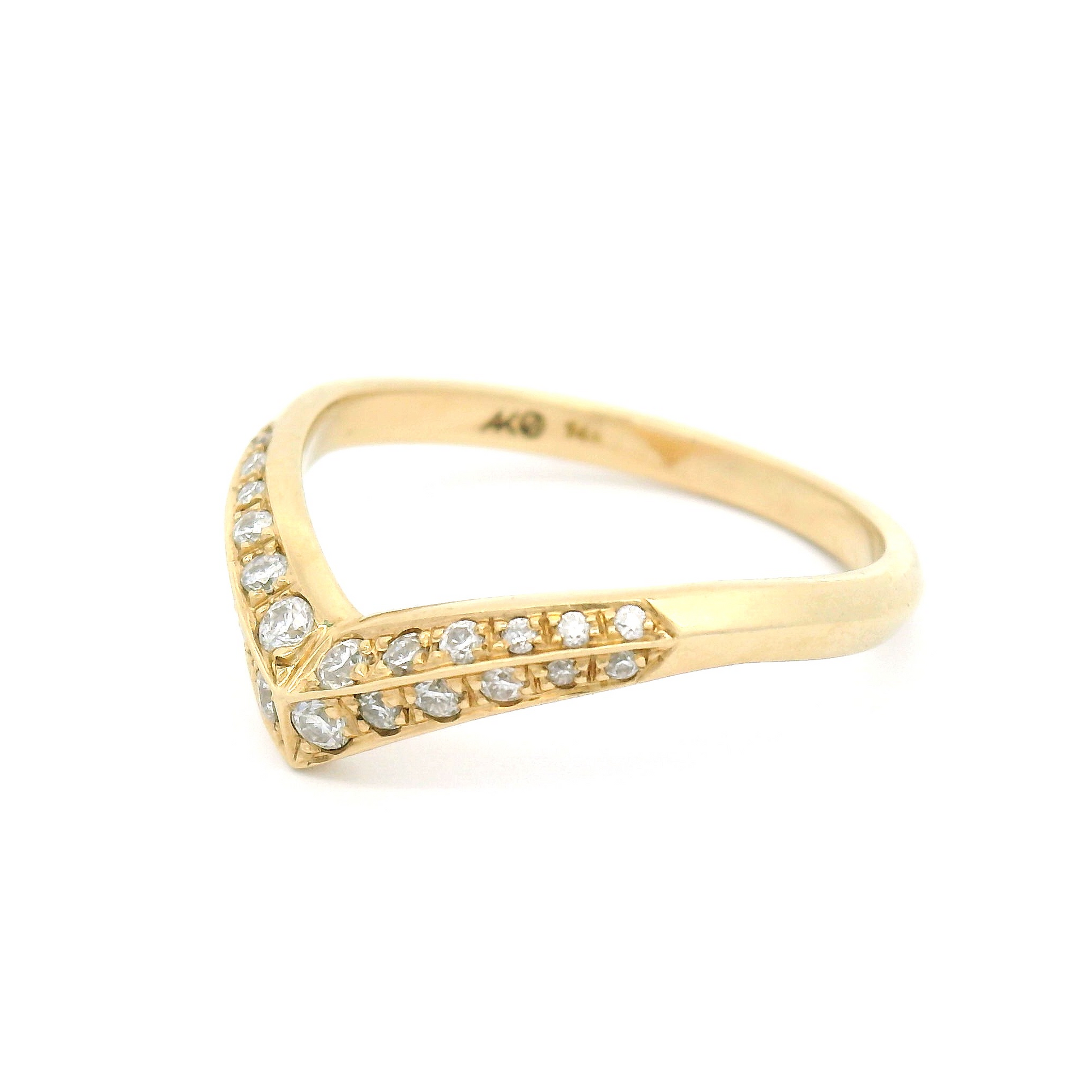 14k Yellow Chevron Band with Double Rows of Bead-Set Moissanites