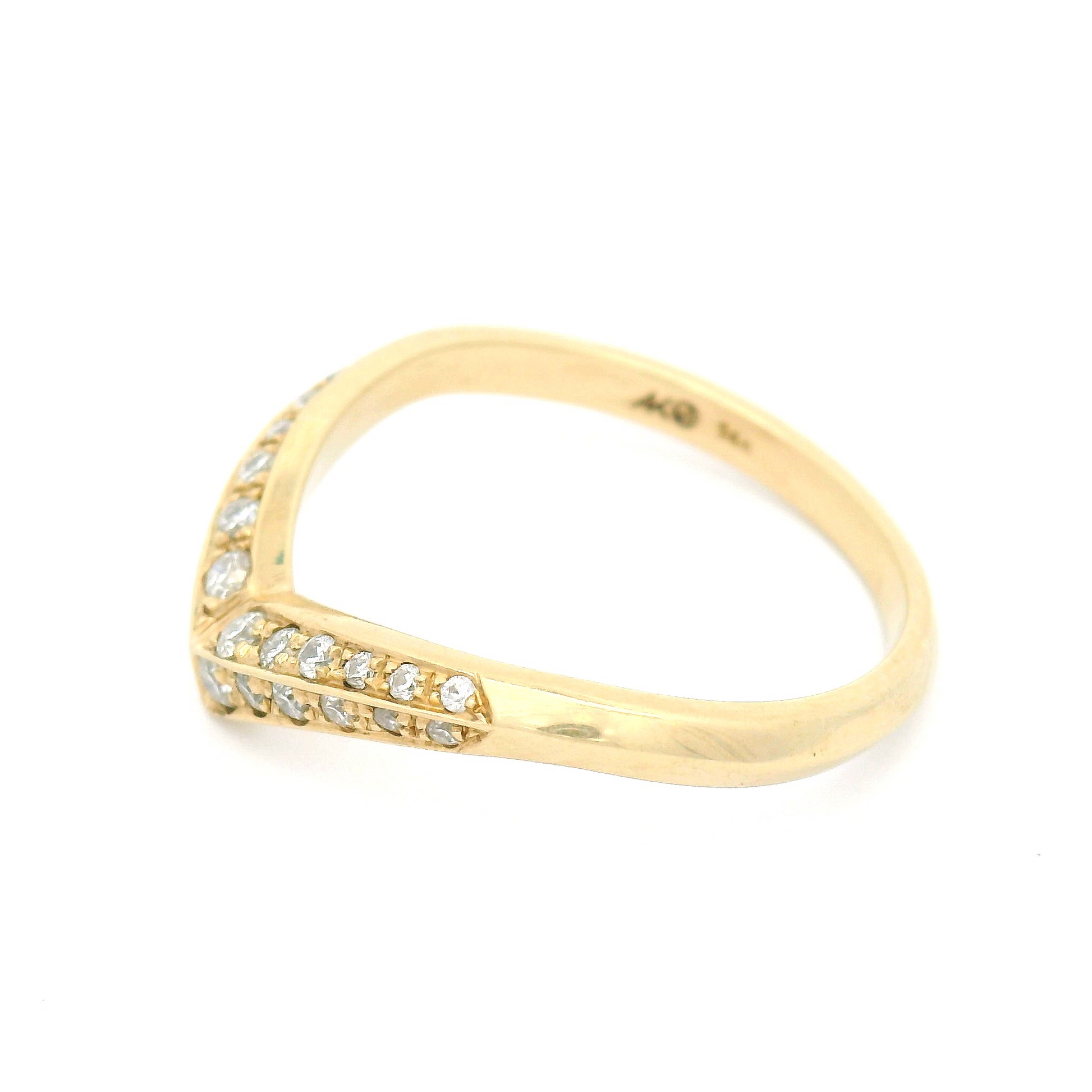 14k Yellow Chevron Band with Double Rows of Bead-Set Moissanites