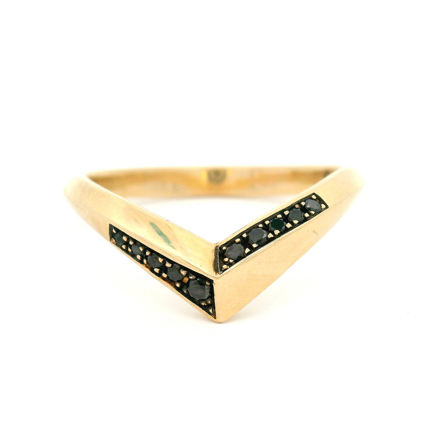 14k Yellow Chevron Band with Bead-Set Black Diamonds