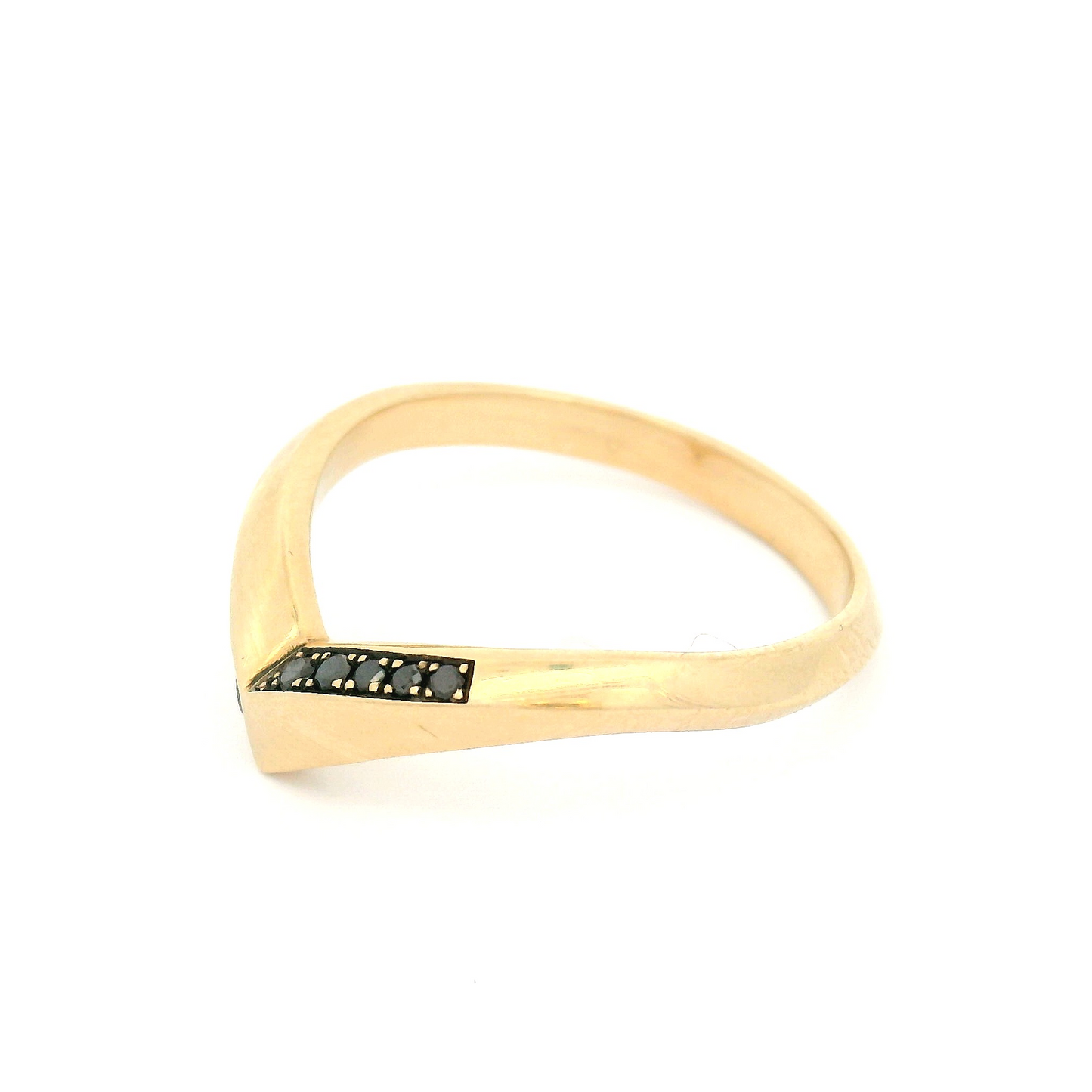 14k Yellow Chevron Band with Bead-Set Black Diamonds