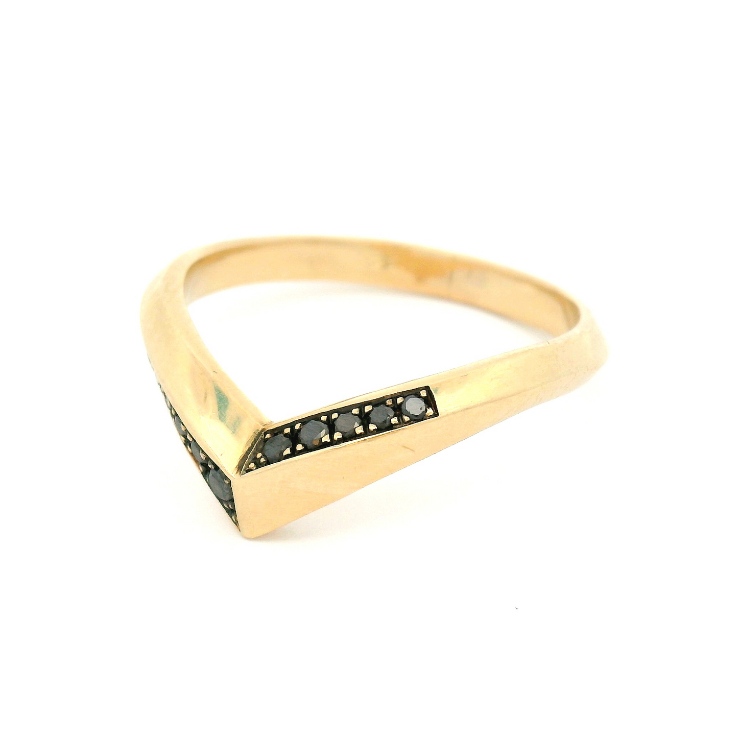 14k Yellow Chevron Band with Bead-Set Black Diamonds