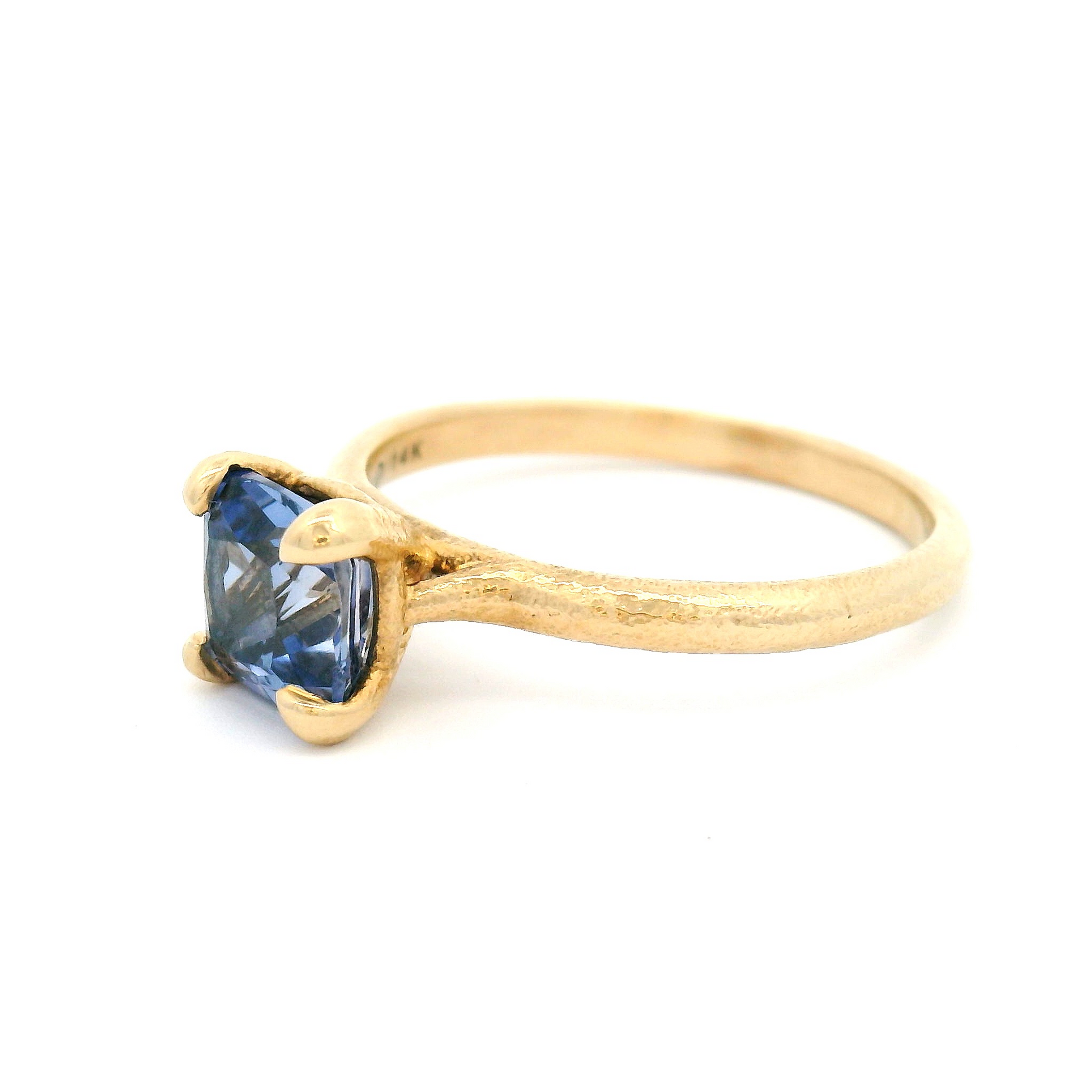 14K Yellow Solitaire with 2.4ct Periwinkle Cushion Cut Sapphire