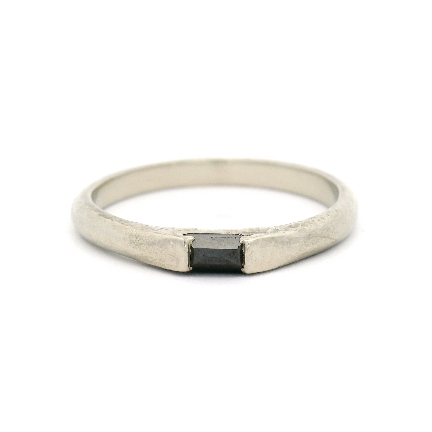 14k White Gold Textured Channel-Set Solitaire with 2mm X 4mm Black Rose-Cut Diamond