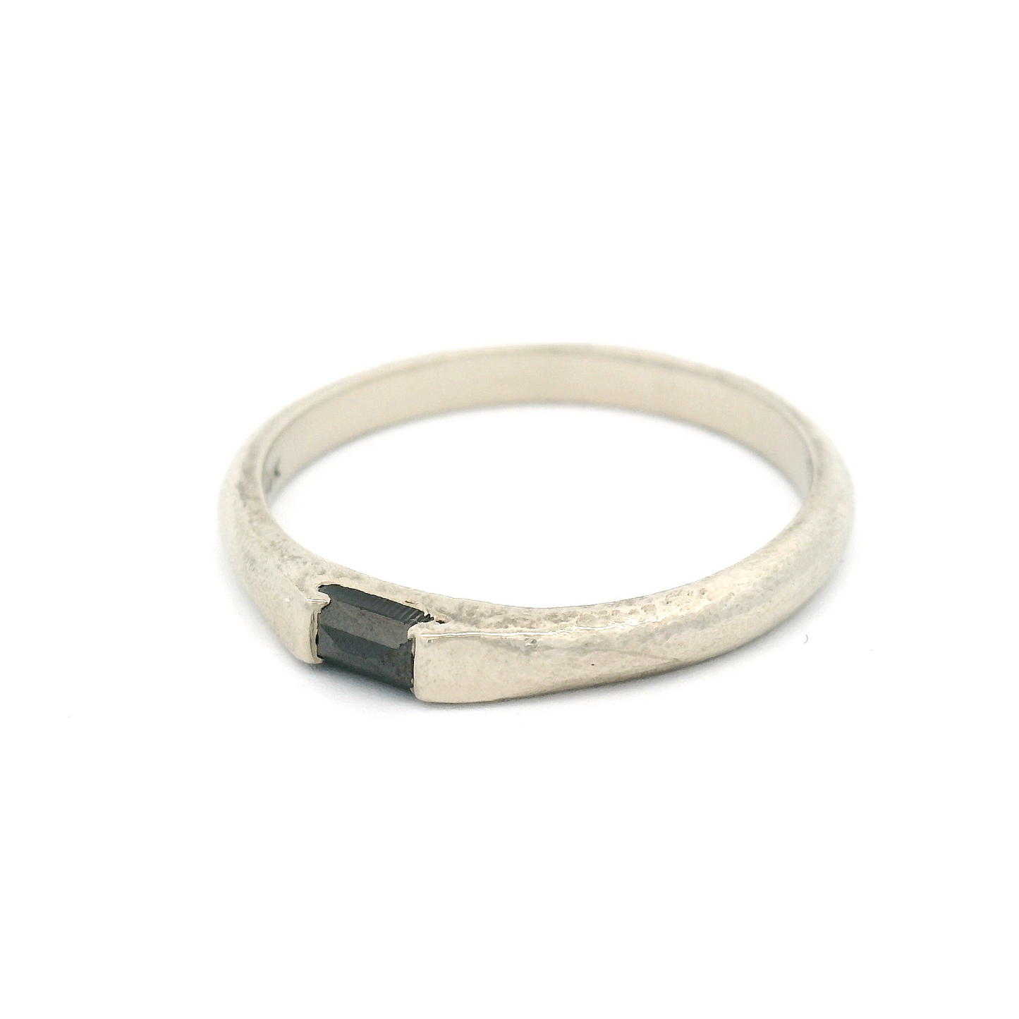 14k White Gold Textured Channel-Set Solitaire with 2mm X 4mm Black Rose-Cut Diamond