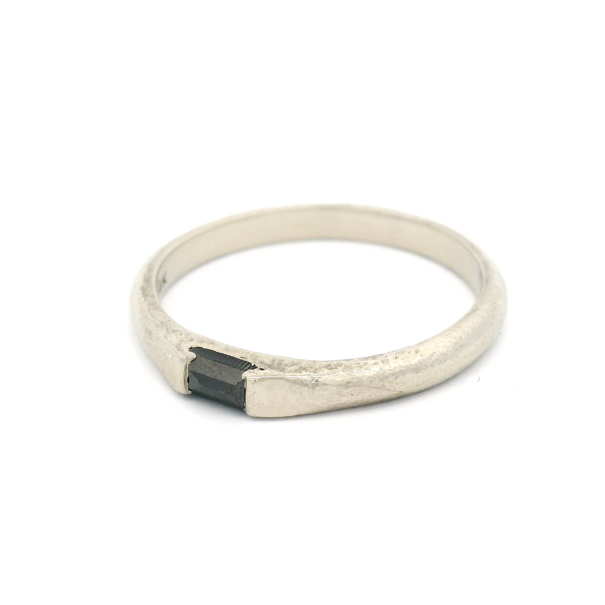 14k White Gold Textured Channel-Set Solitaire with 2mm X 4mm Black Rose-Cut Diamond