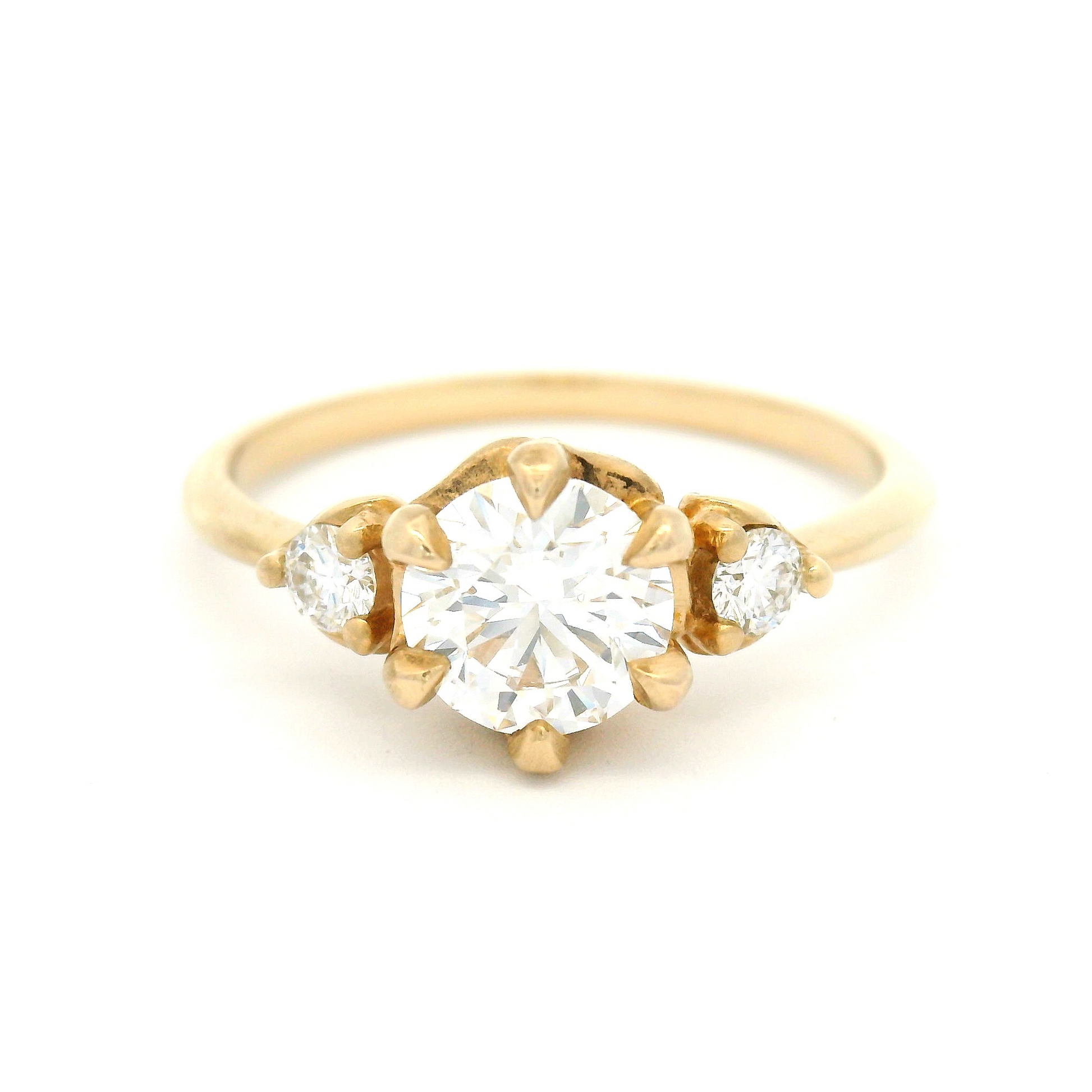 14k Yellow Three-Stone Ring with 0.80ct Lab-Grown Diamond and Accent Diamonds
